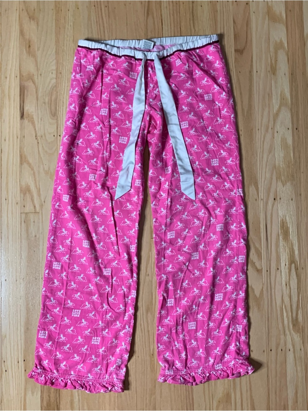 Vintage Victoria's Secret PINK 'Love Pink' Graphic Ruffle Trim Lounge Pants